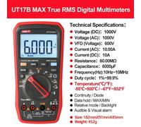 UNI-T True RMS Digital Multimeter VFD AC DC Volt Amp Tester Max Mi UT15B/17B Max