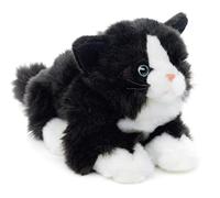 Uni-Toys - Cat with voice (black-white), lying down - 20 cm (length) - plush kitten - plush toy, cuddly toy
