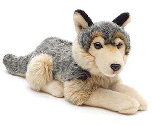 Uni-Toys - Grey wolf, lying down - 30 cm (length) - plush wolf, lupus - plush toy, cuddly toy