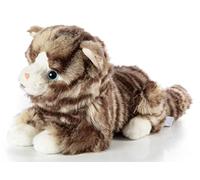 Uni-Toys - House Cat Grey Tabby Lying Down - 25 cm (Length) - Plush Cat - Plush Toy, Cuddly Toy