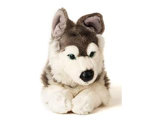 Uni-Toys - Husky Grey, Lying Down - 43 cm (Length) - Plush Dog Pet - Plush Toy, Cuddly Toy