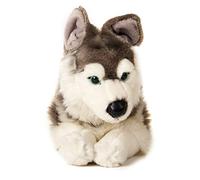 Uni-Toys - Husky lying down - 40 cm (length) - plush dog, pet - plush toy, cuddly toy, grey