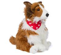 Uni-Toys - Long hair collie with scarf (heart motif) - 27 cm (height) - plush dog, collie - plush toy, cuddly toy