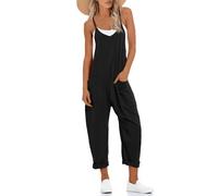 UNIANKIYA One Piece Jumpsuits for Women Casual Overalls Sleeveless Strap Rompers Travel Vacation Outfits Fall Fashion Clothes, Black, Large