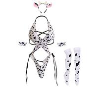 Unibaby Womens Anime Cow Cosplay Milk Leopard Costume Lolita Kawaii Bikini Bodysuit Lingerie Panty Set White Stocking