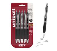 Uniball™ 207 Gel Pens, Black Ink, 1.0mm Bold Point, Retractable, 5 Count, Smooth Writing, Fraud-Resistant, uni Super Ink™