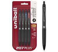 Uniball™ 207 Plus+ Gel Pen Medium Tip 0.8mm (Pack of 4) | Retractable, Faster-Drying, Smooth Writing, Smear-Resistant, uni Super Ink™ Plus+