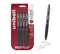 uniball™ 207 Plus+ Gel Pens, Black Ink, 0.5mm Micro Point, 4 Count | Retractable, Faster-Drying, Smooth Writing, Smear-Resistant, uni Super Ink™ Plus+