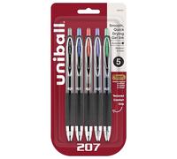 Uniball 207 Retractable Gel Pens, 0.7mm Medium Point, Assorted Ink, 5/Pack
