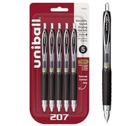 Uniball 207 Retractable Gel Pens, Ultra Micro Point (0.38mm), Black, 5 Pack