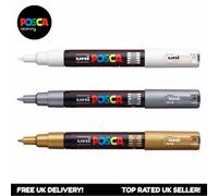 Uniball Posca PC-1M Paint Art Marker Pens - White + Silver + Gold (Set of 3)