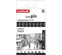 Uni-Ball 8 Piece Pin Case of Calibrated Markers 0.05 to 1.2 mm Black Classic Set II