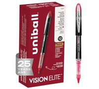 uniball Vision Elite Roller Ball Pen, Stick, Extra-Fine 0.5 Mm, Red Ink, Black/red Barrel