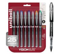 uniball Vision Elite Roller Ball Pen, Stick, Micro 0.5 Mm, Assorted Ink Colors, Black Barrel