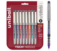 Uniball Vision Needle Rollerball Pens, Assorted Pens Pack of 8, Fine Point Pens with 0.7mm Ink, Ink Black Pen, Pens Fine Point Smooth Writing Pens, Bulk Pens, and Office Supplies