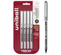 Uniball Vision Rollerball Pens - Black, Pack of 4 - Fine Point, 0.7mm Medium Ink - Smooth Writing Japanese Pens for School Supplies