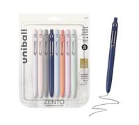 Uniball Zento Gel Ink Ballpoint Pen - Black - Smooth Medium Nib - Coloured Japanese Pens - Harmonious Colours (Pack of 8)