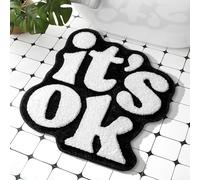 UNIBATH Funny It’s OK Bath Mat Black and White Bathroom Rugs Cute Bathroom Decor Preppy Small Cool Rug Non Slip Microfiber Washable Absorbent Shower Rug, 25”x24”