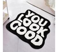 UNIBATH You Look Good Bath Mat Black and White Bathroom Rugs Funny Cute Bathroom Decor Preppy Small Cool Rug Non Slip Microfiber Washable Absorbent Shower Rug, 25”x21”