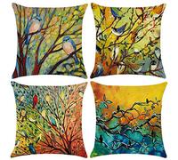 Unibedding Spring Birds Pillow Covers 18X18, Outdoor Farmhouse Birds Pillow Case,Turquoise Blue Birds Cushion Covers for Sofa, Couch, Patio Home Spring Summer Decoration,4 Pack