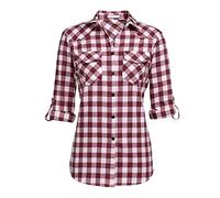 UNibelle Traditional Blouse Women's Checked Shirts Long Sleeve Traditional Shirt Oktoberfest Blouse Checked Shirt Wooden Faller Shirt Tops Casual V-Neck Shirt Blouse, Wine red (one size smaller for