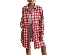 UNibelle Women's Plaid Shirt Elegant Shirt Button Long Sleeve Shirt Plaid Tunic Casual V Neck Top 3/4 Sleeve Casual Shirt Red S