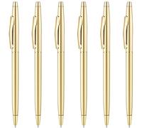 Unibene 6 Pack Slim Gold Ballpoint Pens Black Ink 1 mm - Black Ink, Nice Gift for Business Office Students Teachers Wedding Guest