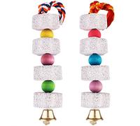 Unibene Parrot Chewing Toy, Bird Beak Grinding Stone with Bell, Lava Block Calcium Supplement Food for African Greys Amazon Conure Eclectus Budgies Parakeet Cockatiel Hamster Chinchilla Rabbit, 2 Pack