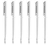 Unibene Slim Stainless Steel Retractable Ballpoint Pens, Nice Gift for Business Office Students Teachers Wedding Christmas, Medium Point(1 mm) 6 Pack-Black ink