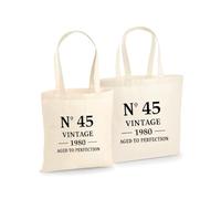 Unibly Vintage Birthday Gift for Women, Mother and Girlfriends, Cotton Bag, 200 g/m², Oeko-Tex Certified Shopping Bag, Jute Bag, Fabric Bag, 45th birthday, M