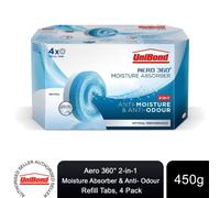 UNIBOND AERO 360° Moisture Absorber Neutral Refill Tab, Ultra-Absorbent and Odour-neutralising, for AERO 360° Dehumidifier, Condensation Absorbers, Pack of 4 (4 x 450g)