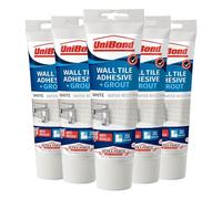 UniBond Anti-Mould 2 in 1 Wall Tile Adhesive & Grout, Waterproof & Durable Formula for Easy Tiling & Sealing, Strong Bond & Long-Lasting Finish, White 300g, 5 Pack