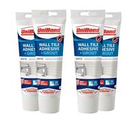 UniBond Anti-Mould 2 in 1 Wall Tile Adhesive & Grout, Waterproof & Durable Formula for Easy Tiling & Sealing, Strong Bond & Long-Lasting Finish, White 300g, 4 Pack