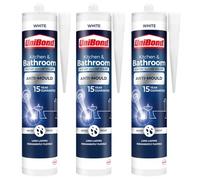 UniBond Anti-Mould Kitchen & Bathroom Sealant - White - 274g Pack of 3 | Waterproof Silicone Sealant for Showers, Baths, Sinks & Tiles | Long-Lasting Mould Protection