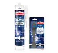 UniBond Anti-Mould White Sealant & 2-in-1 Plastic Tool - Smoothing & Removal Tool for Silicone & Bathroom Use