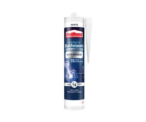 UniBond Anti-Mould White, Waterproof Mould Protection, Long-lasting White Silicone Sealant for Kitchen & Bathroom, Powerful Bath Sealant, 1 x 274g Ca
