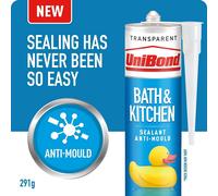 UniBond Bath & Kitchen Sealant, Mould Resistant Transparent Silicone, 291 g