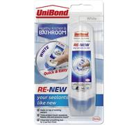UniBond Re-New, White Silicone Sealant for Kitchen & Bath, One-Step Bathroom Sealant Renewal, Waterproof Bath Sealant with Triple Mould Resistance, 1 x 80ml