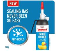 Unibond Mould Resistant White Silicone Sealant Waterproof Bathroom Kitchen 104g