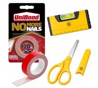 UniBond No More Nails On A Roll Double Sided Tape 19mm x 1.5m with Spirit Level and Precision Tool, Heavy Duty Mounting Tape, Strong Adhesive Strips for Picture Hanging, DIY & Home Décor