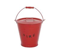 Unibos Ash Bucket with Lid & Handle Tools Fireplaces Fire Pits Wood Coal Burning Stove Metal Charcoal Bin Box Outdoor Indoor Galvanised Black 12 Litre (Red Metal Ash Bucket)