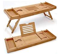 Unibos Bamboo Bathtub Caddy Luxury Bath Tub Tray Bridge Shower Shelves Organizer Tray With Adjustable Stand Foot, Extending Sides Built in Book Tablet Wineglass Holder phone Tray & Accessories