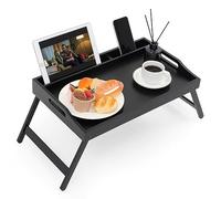 Unibos Bamboo Bed Tray Table with Handles & Foldable Legs, Multipurpose Lap Desk for Breakfast in Bed, Sofa, Platters, Working, Drawing, Laptop Stand, Snack Tray with Media Slot