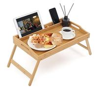 Unibos Bamboo Bed Tray Table with Handles & Foldable Legs, Multipurpose Lap Tray, Desk for Breakfast in Bed, Sofa, Platters, Working, Drawing, Laptop Stand, Snack Tray etc