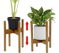 Unibos Bamboo Plant Stand Adjustable Flower Pot Holder to Fit 20-30 Centimetre Plant Pots Indoor and Outdoor Use Mid Century Design Home Accessory (Brown)