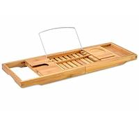 Unibos Bath Caddy with candle, wine glass, book, tablet, ipad & phone holder. Extendable/adjustable bridge, Natural wood over bathtub tray100% bamboo (Natural)