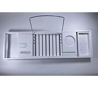 Unibos Bath Caddy with candle, wine glass, book, tablet, ipad & phone holder. Extendable/adjustable bridge, Natural wood over bathtub tray100% bamboo (White)