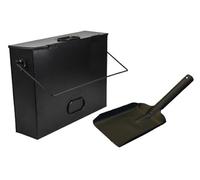 Unibos Black Ash Carrier Galvanised Metal Hot Tidy Box Container Fireplace Pan Bucket Bin Ash Storage Box with Free Shovel for Fire Pit Wood Burning Stove Bin, Living Room & Fireplace