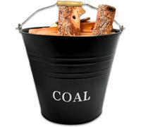 Unibos Coal Bucket with Wooden Grip Metal Carry Handle Black Coated Cast Iron Baskets Traeger drip Pail Pit Boss Oklahoma Joe's Grill Grease Bucket Fireplace Fire Pit Wood Burning Stove Bin 12L