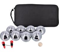 Unibos French Boules Set - 8 Chrome-Plated Metal Boules with Jack, Measuring Tool & Carry Bag | Traditional Pétanque Lawn Game | Outdoor Garden, Beach & Camping Game for Family & Friends